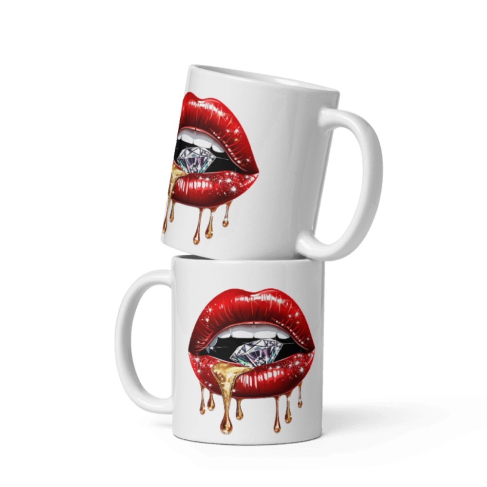 One Custom Graphic “Lips” Mug - 11oz Ceramic Drinkware - Hand-Crafted